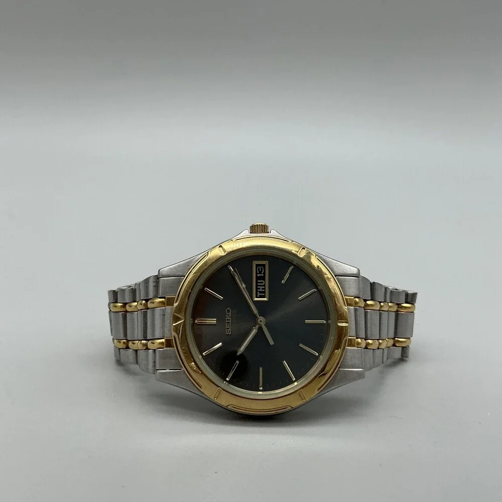 Vintage Seiko 7N43-6A09 Mens Watch 36mm Two Tone Day Date New Battery 6.75